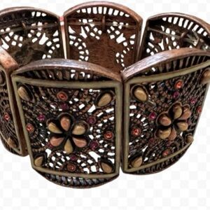 Joan Rivers Morocco Marakesh 6 Panel Copper Tone Red Stone Stretch Bracelet